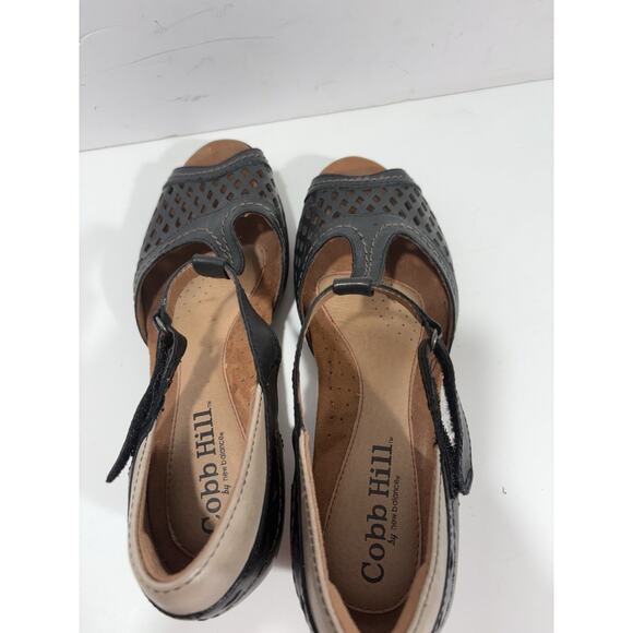 Cobb Hill Alexa CH Women's Heeled Sandals Black 10‎ M Leather T Strap Perforated - Picture 6 of 8
